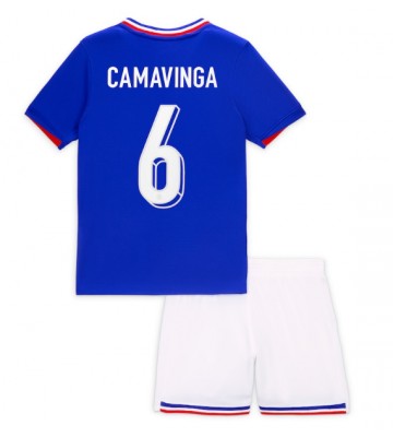 Frankrike Eduardo Camavinga #6 Hemmakläder Barn EM 2024 Kortärmad (+ Korta byxor)